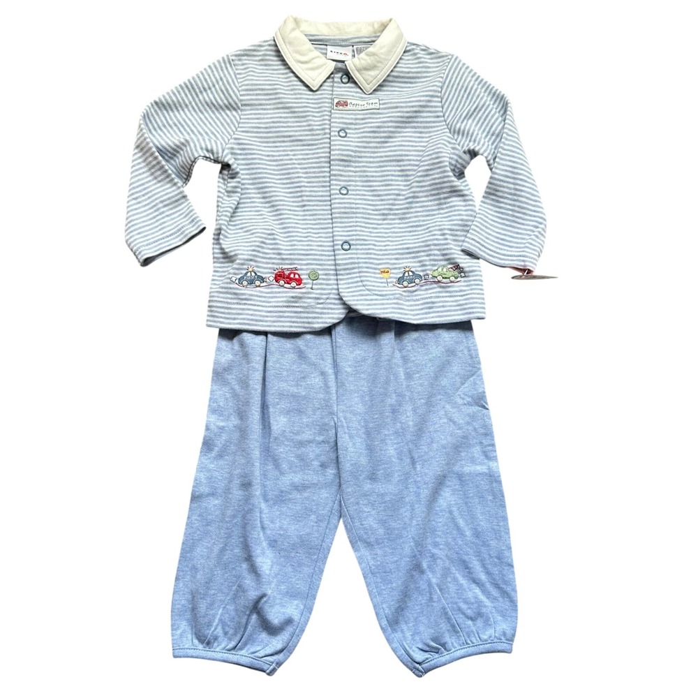 Circo NWT Baby 12M Blue Striped Adorable Team Car Embroidered Outfit Set